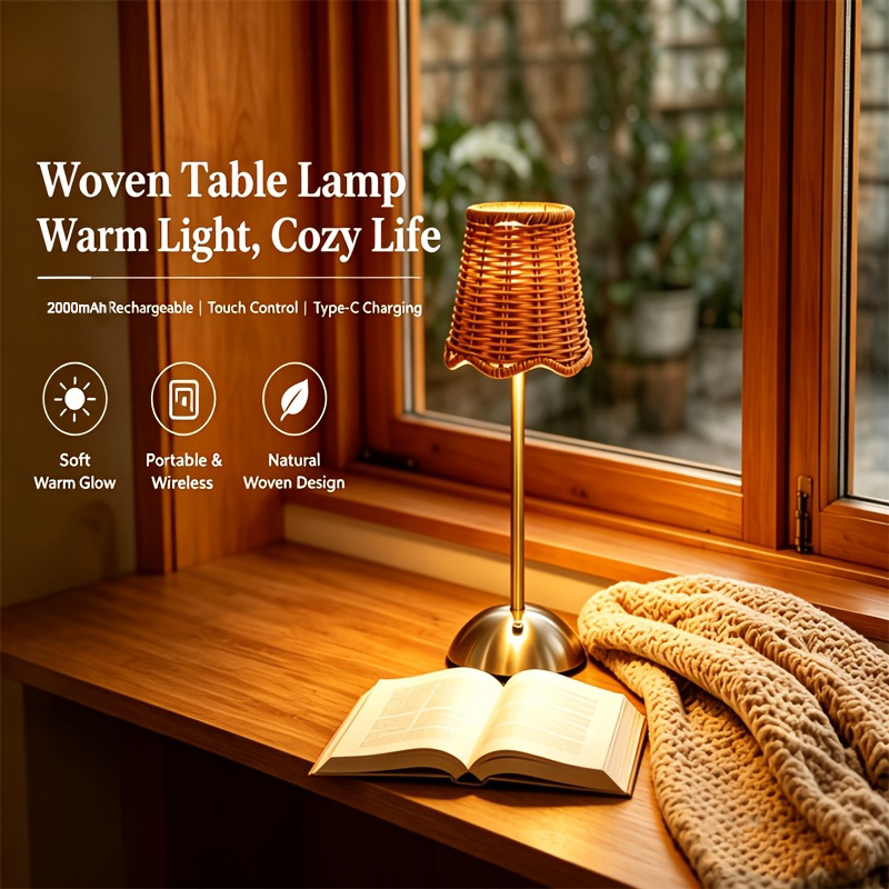 Desk Setup Light - Bohem Dokuma Rattan Sanat Masa Lambası